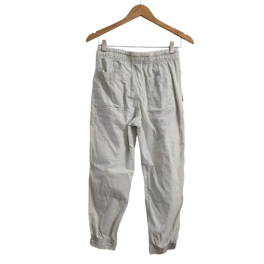 Zara‎ Joggers Womens XS Cream Liken High-Rise Drawstring Lightweight Pants Beach